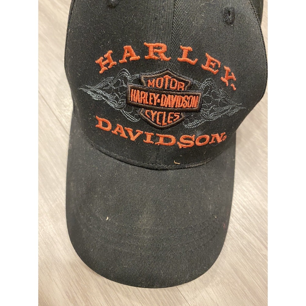 Harley Davison Men's Hat Since 1903 Orange And Black Sz S/M Baseball Cap *Dirty*